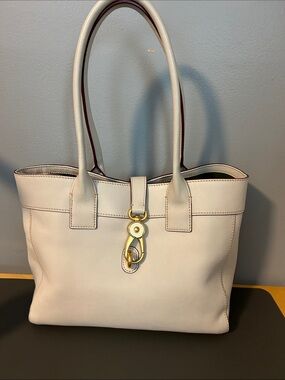 Dooney & Bourke Light Beige Leather Tote Bag with Gold Hardware